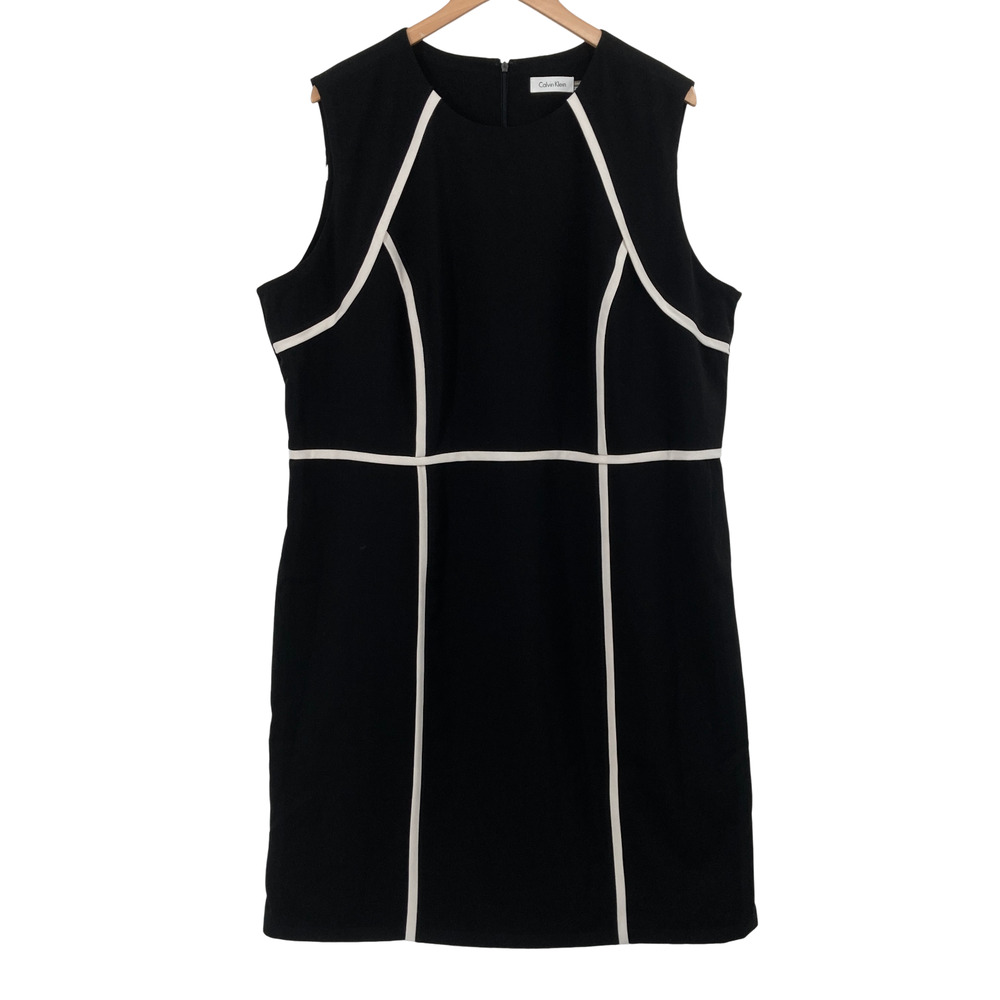 Calvin Klein Black White Trim Sleeveless Sheath Dress Plus Size 22W Womens